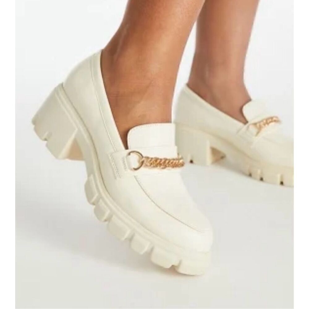 Just Fab Leli Cream Chain Detail Lug Sole Loafer Size 10 NEW